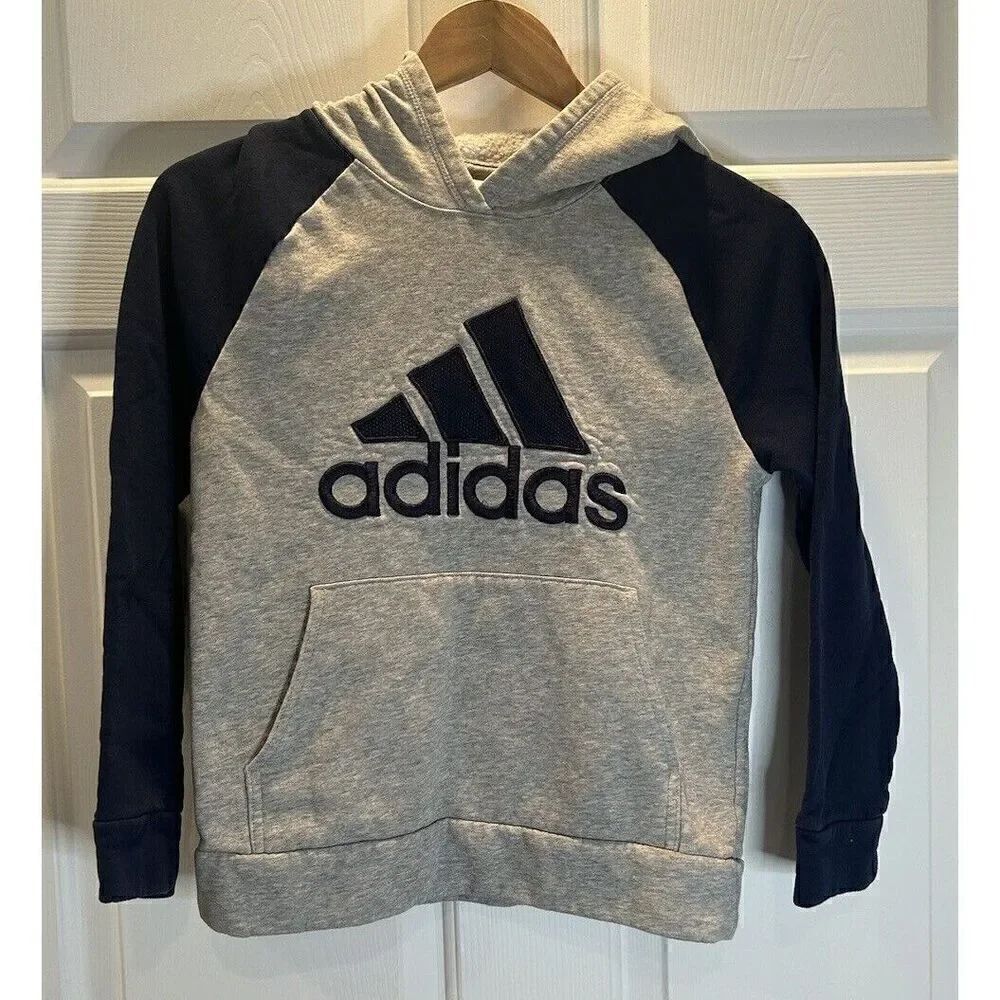 AdidasโHoodieโSweatshirtโGrayโandโBlueโMediumโ10/12